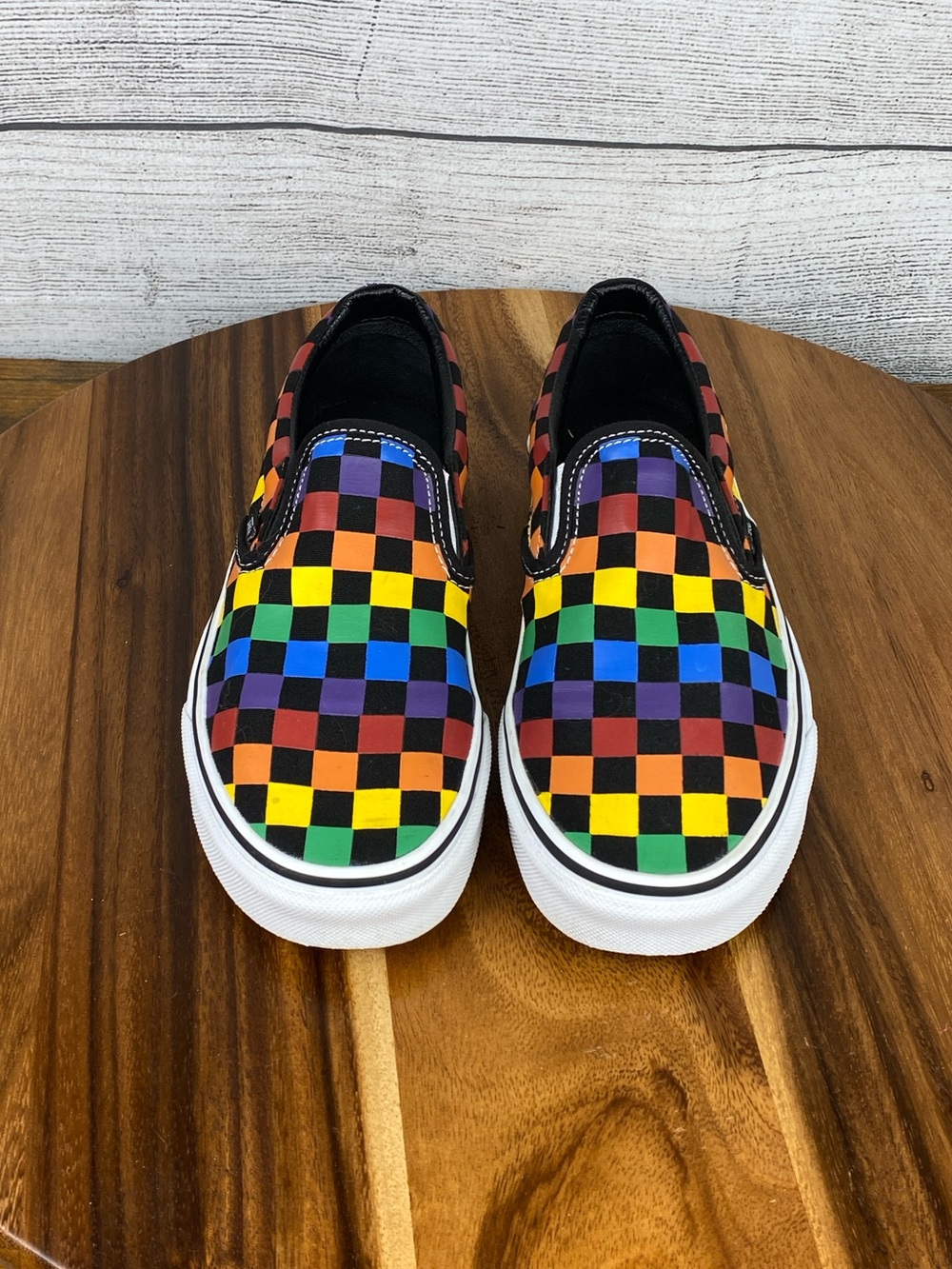 Vans Classic Slip On Rainbow Checkerboard Sneakers Women’s Shoe Size 6 - Picture 7 of 10